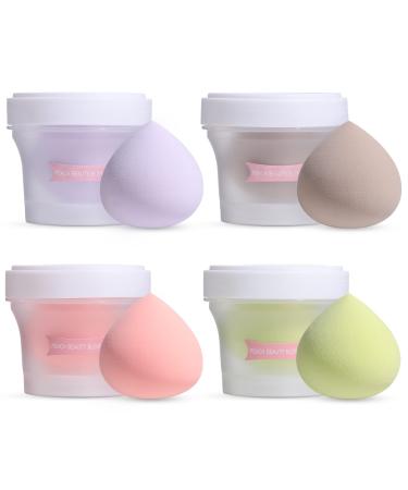 Makeup Sponge Set BS-MALL Peach Blender Sponges 4 Pcs for Liquid Cream and Powder Multi-colored With Travel Case