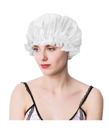 Moonsix Women's Natural Silk Night Cap - Elastic White Satin Bonnet for Hair Care - Buy Online on SooperMarket.com
