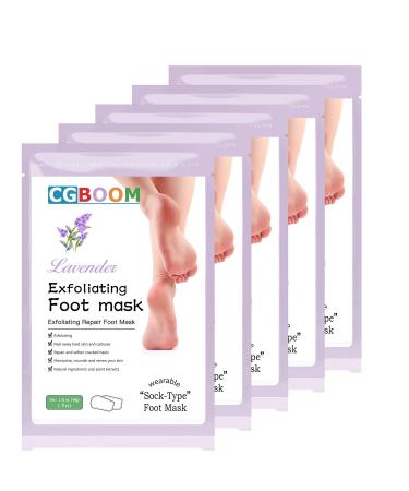 5 Pairs Foot Peel Mask lavender Foot Exfoliating Mask Socks Calluses Remover Dead Skin Moisturizing Feet Peeling Mask for Dry Skin Cracked Heels Foot SPA Socks for Women and Men (Lavender)