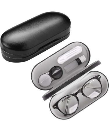 alladaga 2 in 1 Glasses Case Set Portable Contact Lens Compatible with Glasses Case Black