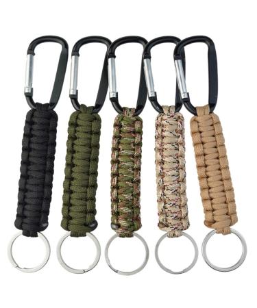 5 pieces paracord key pendant with carabiner braided lanyard key ring hook hanger survival set for keys outdoor camping hiking backpack for men and women