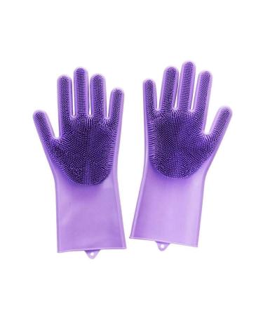 Silicone Dishwashing Gloves Reusable Wash Scrubber Cleaning Tool Magic Gloves for Washing Car Household Kitchen Accessories Purple