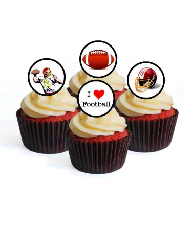 24 American Football Wafer Cupcake Toppers Edible PREMIUM THICKNESS Sweetened Vanilla Wafer Card Cupcake Decorations
