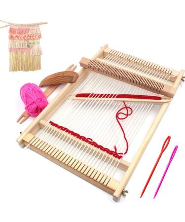 Weaving Loom Kit,Wooden Multi-Craft Weaving Loom Tapestry Loom Large Frame 9.85x 15.75x 1.3inch,DIY Hand-Knitting Weaving Machinewith Loom Stick Bar for Kids, Adult and Beginners Handcraft Loom White