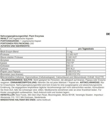 Now Foods Plant Enzyme Mix 240 Vegan Capsules - Buy Online on SooperMarket.com