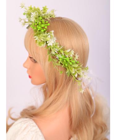 Wiwpar Boho Flower Wreath Headpiece - Maternity Birthday Bridal Halo Hair Accessory for Women & Girls - Green Leaf Bohemian Fairy Flower Headband (Style4 - Buy Online on SooperMarket.com