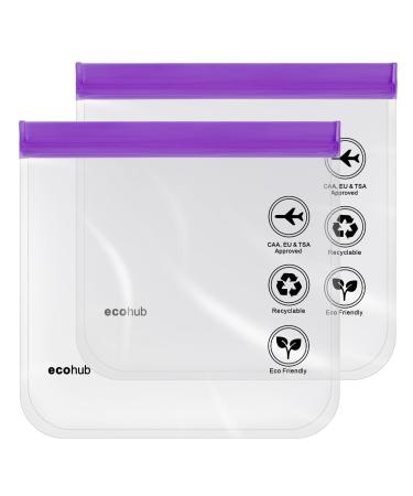 ECOHUB Airport Security Liquids Bags EVA Airport Liquid Bag 20 x 20cm TSA Approved Clear Travel Toiletry Bag for Women Men Clear Plastic Zip Lock Bags for Travel Airline Approved (2 pcs Purple) D-purple