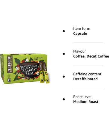 Clipper Organic Medium Roast Decaf Arabica Coffee | 200 Sachets | Individually Wrapped Decaffeinated Instant Coffee | Gourmet Coffee | Sustainable Fairtrade Coffee by Clipper Teas | Ethically Sourced Single - Buy Online on SooperMarket.com