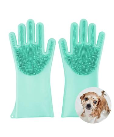 Comfpet Fell care gloves for dog hair removal cat brush to fail bathing and massage for puppies and kittens food-safe silicone (green)