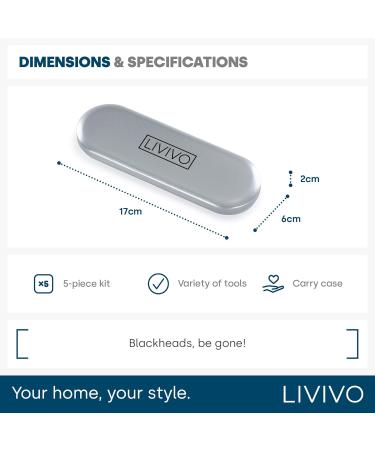 LIVIVO 5pc Blackhead Remover Kit Safe and Effective for Extracting Blackheads Whiteheads Comedones Acne Pimples Spots Milia and Blemishes for Perfect Clear and Smooth Skin Complexion - Buy Online on SooperMarket.com