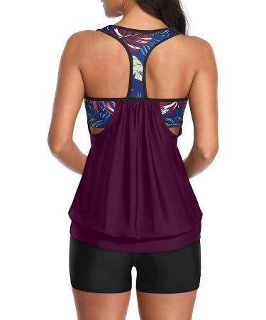 Yonique Dark Purple X-Large Two Piece Tankini Swimsuit Set | Blouson Swim Top with Boy Shorts | Women's Athletic Swimwear - Buy Online on SooperMarket.com