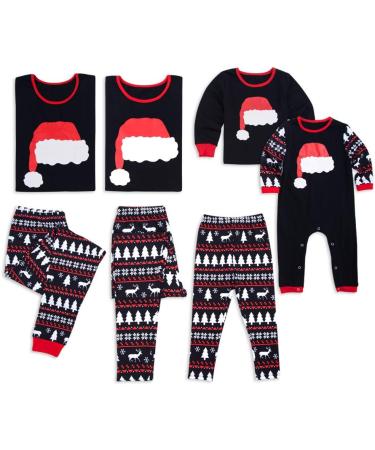 IFFEI Christmas Matching Family Pajamas Set - Xmas Letter Print Tops and Plaid Pants Sleepwear for Women Men Kids Baby Pet - Black/Santa Hat - Kids 4-5 Years - Buy Online on SooperMarket.com