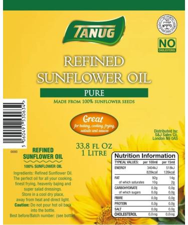 Tanug Sunflower Oil 1L (Pack of 5) | 100% Pure Refined Sunflower Oil Great for Cooking Baking Frying Salads & Sauces - Buy Online on SooperMarket.com