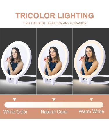 Foldable Double Sided Tabletop Mirror - Rechargeable Lighted Magnifying 10X and 1X Mirror with 3 Colors Light - Adjustable Foldable Handle for Makeup/Travel - 07x08inches - Buy Online on SooperMarket.com