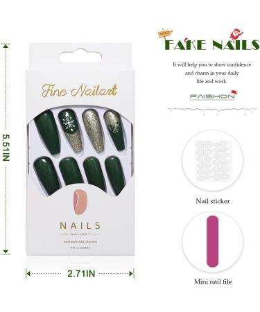 Vatocu Christmas False Snowflake Glitter Press on Nails - 24pcs | Long Ballerina Acrylic Stick-on Nails for Women and Girls - Buy Online on SooperMarket.com