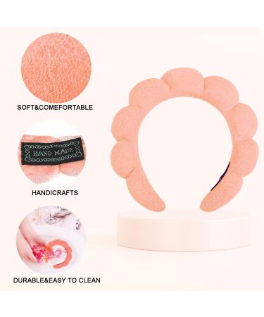 Spa Headband Set | Terry Cloth Headband for Women | Bubble Skincare Headbands | Face Wash Wristbands | Soft Puffy | Pink+Orange - Buy Online on SooperMarket.com