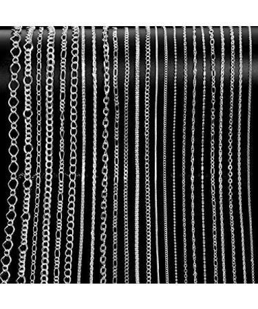 24 Pieces Various Styles Gold or Silver Plated DIY Chain Necklace for Jewelry Making Supplies and Craft (20 Inch, Silver) Silver 20 Inch