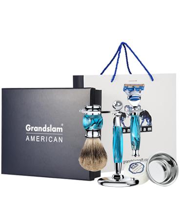 Luxury Shaving Gift Set Safety Razor Shaving Brush Stand for Men Grooming Set for Father s Day/Business Gift/Boyfriend/Husband Grandslam Silver