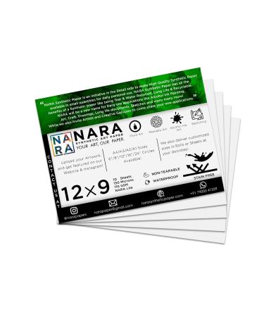 NARA SYNTHETIC PAPER Alcohol Ink Paper | White | 12 inches x 9 inches| 150 microns/110 GSM | 10 Sheets | Medium Paper | Paper for Alcohol Ink Art Painting | 100% Stain-Free NARA10_12x9_150 White_Rectangle_Paper Sheets_02