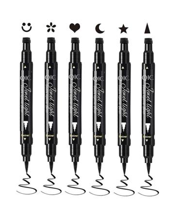 Go Ho 6 PCS Black Liquid Eyeliner Stamps Pen Stamp Eyeliners Double-sided Super Slim Felt Tip High Pigmented Eyeshadow Makeup Black Eye Liner Pencils Waterproof Long Lasting Smooth Eyeliner Makeup Tools(6 Shapes) 6 Shapes Black Eyeliner Stamps
