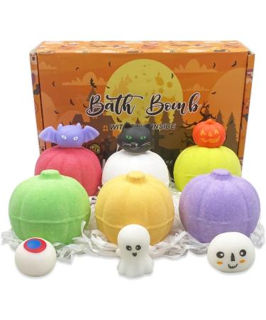QINGQIU 6 Pack Halloween Pumpkin Bath Bombs with Squishy Toys - Ideal Halloween Treat Bags Gifts for Kids - Buy Online on SooperMarket.com