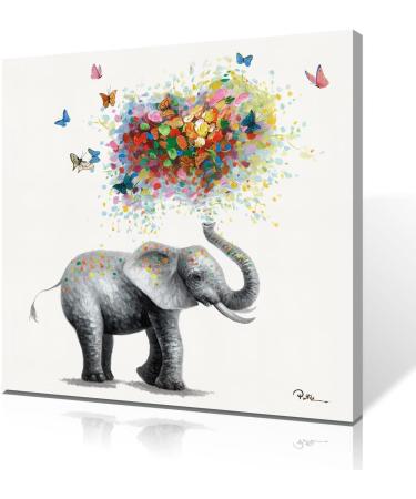 Colorful Butterfly Elephant Nursery Wall Art Print - Heart Balloon Design - 30x30CM Canvas Framed Decor - Buy Online on SooperMarket.com