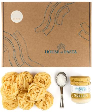 Pasta Recipe Kit - Tagliatelle with Cacio e Pepe | Double Portion Gourmet Italian Artisan Dried Egg Pasta Served with Finest Italian Sauce | Restaurant-Quality Dish Ready in 6 Minutes B. Tagliatelle with Cacio e Pepe