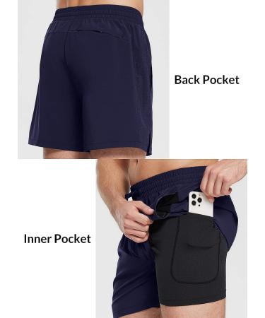 BALEAF Men's 5 Inch Swim Trunks with Compression Liner, Quick Dry 2-in-1 Shorts, Large - Dark Blue - Buy Online on SooperMarket.com