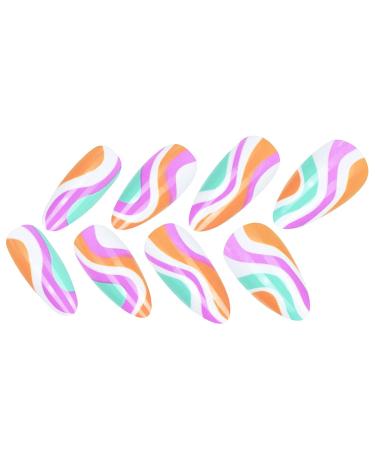 24 Pcs Colorful Candy Swirl Stiletto Press On Nails with Glue - Luvehandicraft - Buy Online on SooperMarket.com