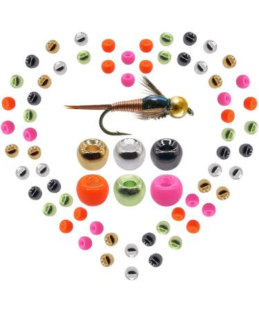 XFISHMAN Fly-Tying-Beads-Brass-Beads-Heads Assortment 180 Pack Fly Tying Materials Fly Fishing Nymph 5/64 2mm(6 colors )180 Pack