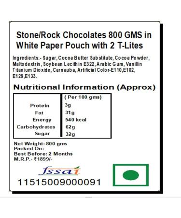 Jaiccha Ghasitaram Diwali Gifts Chocolate - Stone/ Rock Chocolates 800 GMS in White Paper Pouch with 2 T-Lites - Buy Online on SooperMarket.com