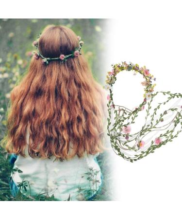 Delicate Flower Crown Ethnic Style Girls Cosplay Fairy Hair Hoop Bride Wedding Party Headband with Long Leaves Tassels - Buy Online on SooperMarket.com