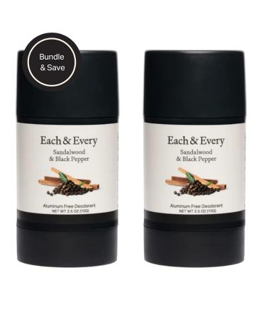 Each & Every 2-Pack Natural Aluminum-Free Deodorant for Sensitive Skin with Essential Oils, Plant-Based Packaging (2.5 Ounce (Pack of 2)) (Sandalwood & Black Pepper)