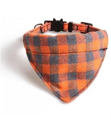 Luxury Cat Collars with Bow Tie and Bell | Safe Quick Release Breakaway Buckle (Orange & Grey Chequered Bandana)