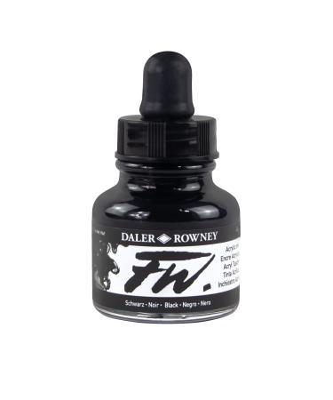 Daler-Rowney FW Acrylic Ink Bottle Black - Versatile Acrylic Drawing Ink for Artists and Students - Permanent Calligraphy Ink - Archival Ink for Illustrating and More 1 Black (India)