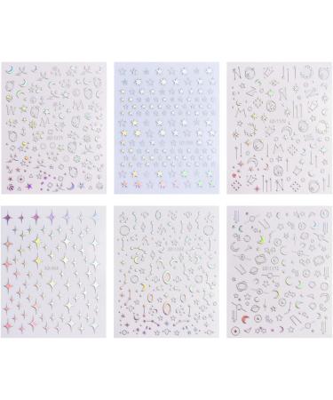 Dornail Aurora Silver Star Moon Planet 3D Holographic Nail Stickers - 6 Sheets | Self-Adhesive DIY Nail Art Decals - Buy Online on SooperMarket.com