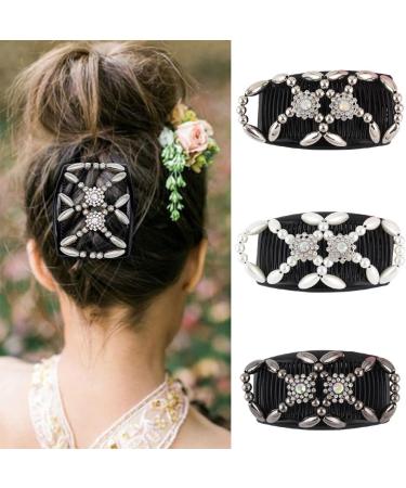 Kytpyi Double Clip Elastic Beaded Hair Combs 3PCS - Floral Hair Accessories for Women and Girls - Buy Online on SooperMarket.com