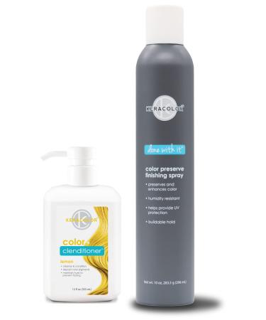 KERACOLOR Kit of 3-in-1 (Cleanse + Conditioner + Color) Lemon Semi-Permanent Hair Dye and Finishing Hair Spray 10oz