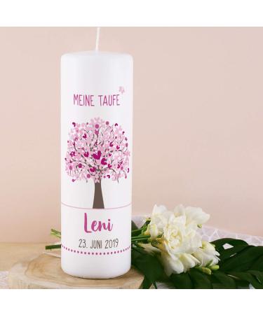 Striefchen Baptism Candle | Personalized Tree of Life Design | Custom Name & Date | White-Pink | Ideal Gift for Christening - Buy Online on SooperMarket.com