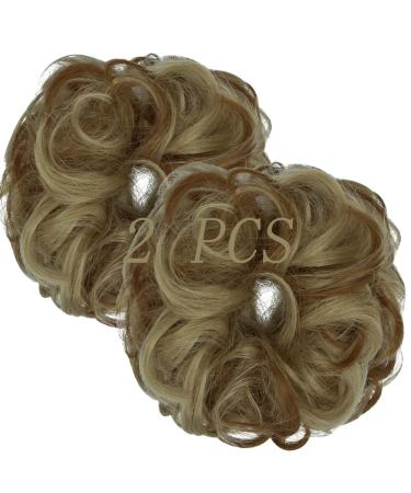 OMGREAT 2PCS Thick Updo Messy Hair Buns Curly Wavy Ponytail Extensions Hairpieces juva bun Hair Scrunchies for Women Girls Color Ash Blonde Mix Ginger 2 PCS 10# Ash Blonde Mix Ginger