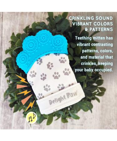 Delight Paw Baby Teething Mitten | Self-Soothing Pain Relief for Babies Over 3 Months | BPA-Free | Mom Designed | Includes Hygienic Travel Bag | 2 Pack Bubbly Blue - Buy Online on SooperMarket.com