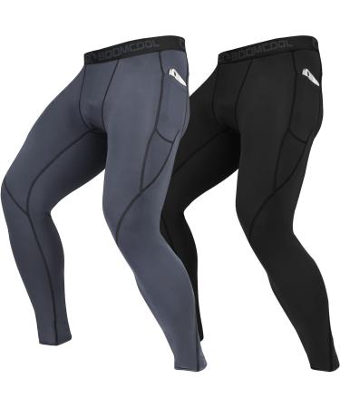 Boomcool men's function pants compression pants running trousers long compression pants with pockets running trousers fitness cycling workout dry baselayer gym athletics yoga pants XXL Black/Gray