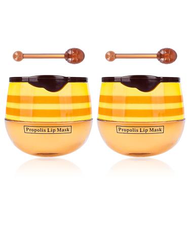 FREEORR 2Pcs Bee Balm Lip Balm Honey Pot  Bee Balm Sleeping Lip Mask Overnight 24HR Repair Lip  Moisturizing Lip Mask Bee Balm Lip Balm with Wand  Hydrate and Nourish Prevent Dry and Chapped Lips Lip Scrubs Exfoliator A-...