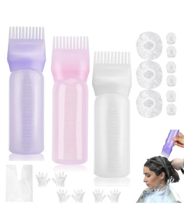 Root Comb Applicator Bottle DIYable 3Pcs Hair Dye Applicator Brush Hair Oil Applicator Bottle Set No Side Leakage Hair Tools Applicator 6OZ With Graduated Scale Multi-Coloured Applicator Bottle