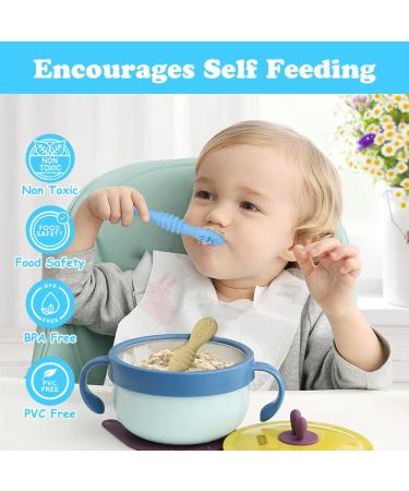 Vicloon Baby Fork and Spoon Set 4Pcs Silicone Spoon Baby Weaning Spoon Set Self Feeding Utensil Easy Grip Soft Baby Spoon Toddler Cutlery Kit for Infant Toddler Children First Led Training Weaning Blue/Green/Grey/Khaki - Buy Online on SooperMarket.com