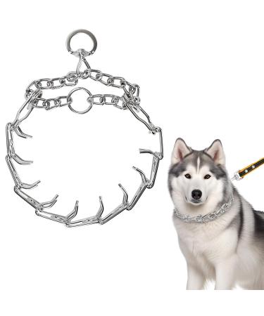 Metal Choke Chain for Dog Anti Bark Collars for Dogs Pet Outdoor Training Durable Thick Prong Collars Puppy Adjustable Silver Necklace for Dogs Daily Training (M)