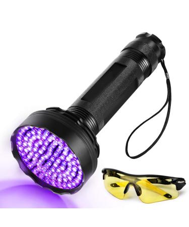 UV flashlight 100 LEDs UV black light flashlight with UV protective glasses 395nm UV Licht Scorpion Light Torch Lamp for Faring Banknotes urine from dogs carpet rodents