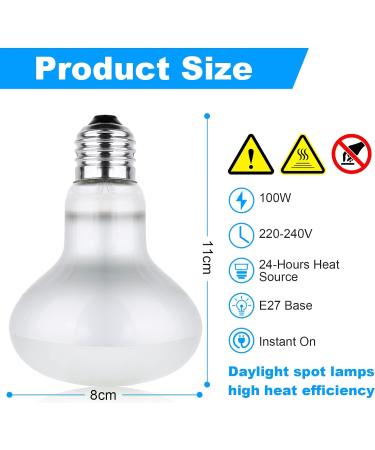Adiwo Basking Spot Lamp 2 Pack 100W Reptile Heat Bulb Tortoise Heat Lamp Natural Light Basking Bulb Light Heat Lamp for Reptiles Amphibian Chicks Puppies Heating Use (White) - Buy Online on SooperMarket.com