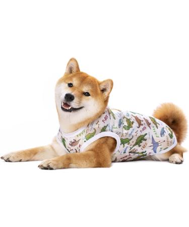 Cool Summer Dog T-Shirt - Breathable Sun Protection Vest for Medium & Large Dogs | White Dinosaur Design - Buy Online on SooperMarket.com