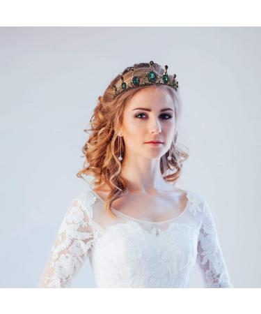 FRCOLOR Green Rhinestone Crown - Vintage Queen Baroque Princess Crown for Women - Birthday Bridal Tiara for Wedding Pageant Prom Halloween - Buy Online on SooperMarket.com